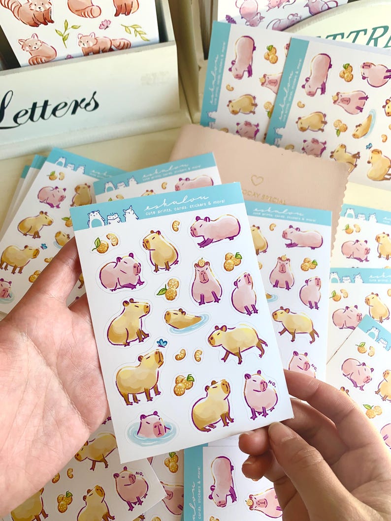 Hoja de pegatinas de carpincho - Pegatinas de animales kawaii para diarios y agendas imagen 6