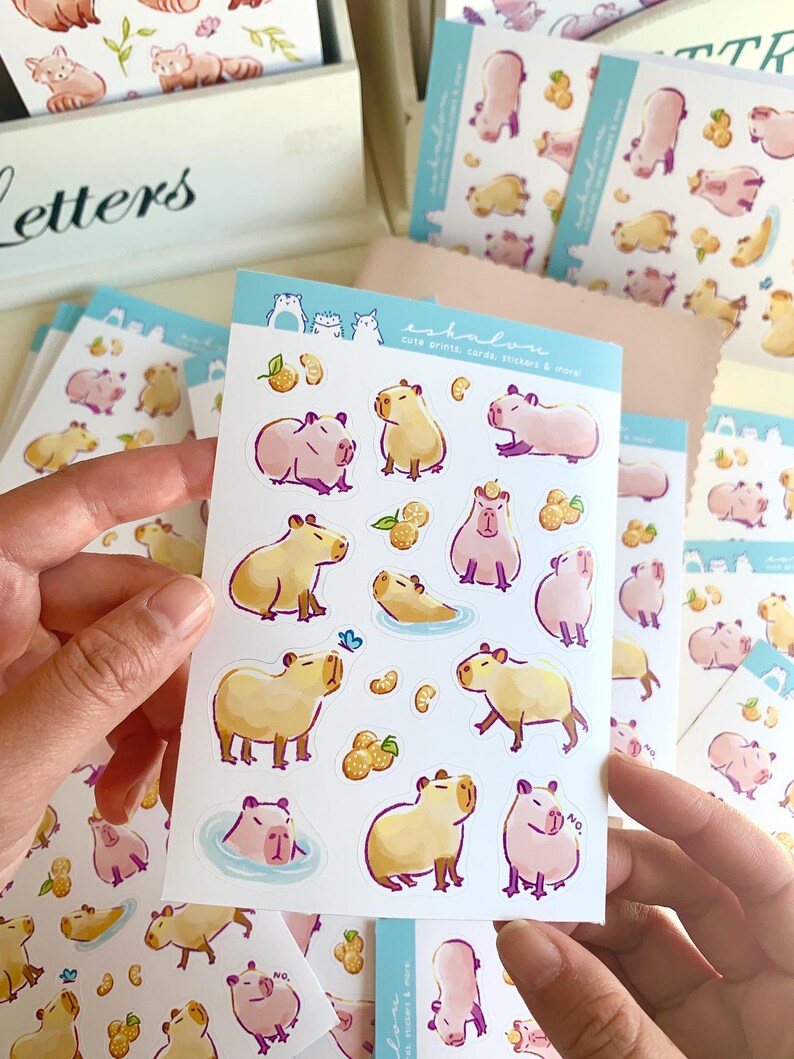 Hoja de pegatinas de carpincho - Pegatinas de animales kawaii para diarios y agendas imagen 5