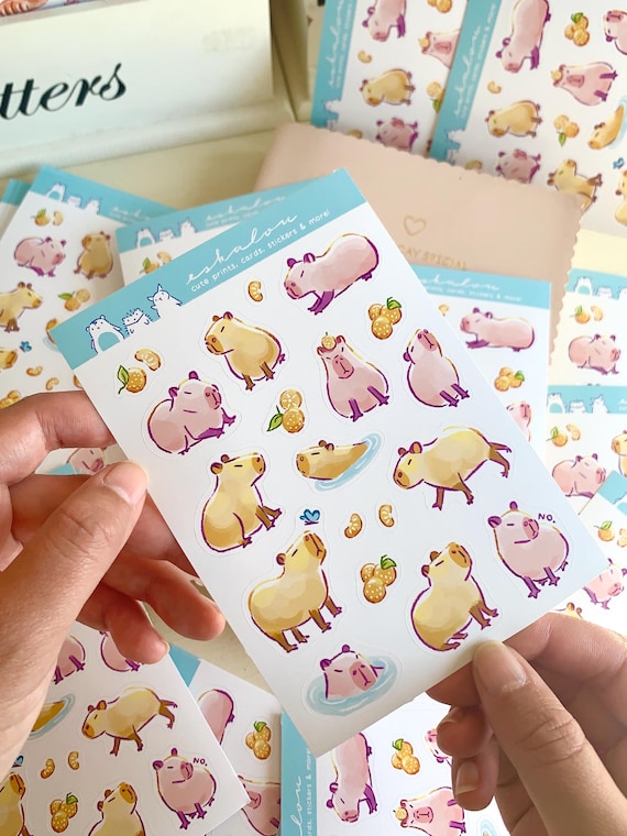 Capybara Sticker Sheet - Kawaii Animal Stickers for Journals & Planners
