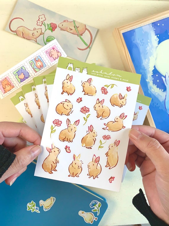 Kawaii Bunny Sticker Sheet: Eco-Friendly Journaling Stickers