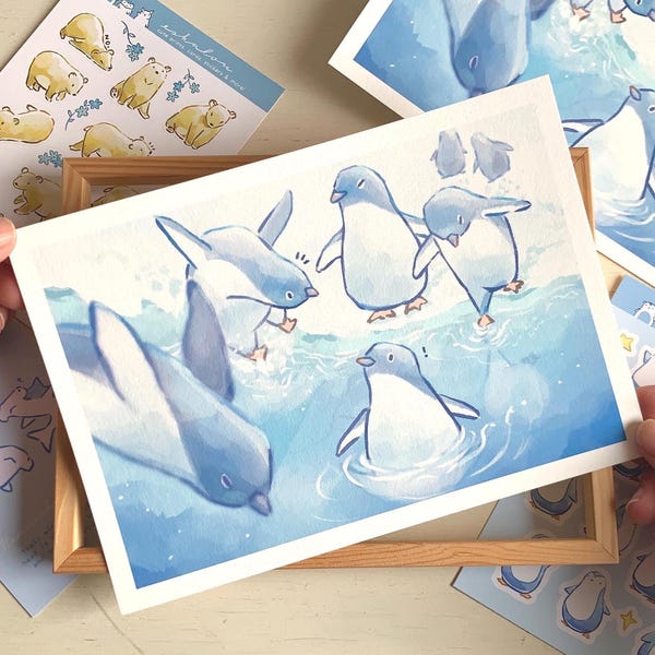 Penguin Art Print - Winter Animal Illustration Wall Art (A5/A4)