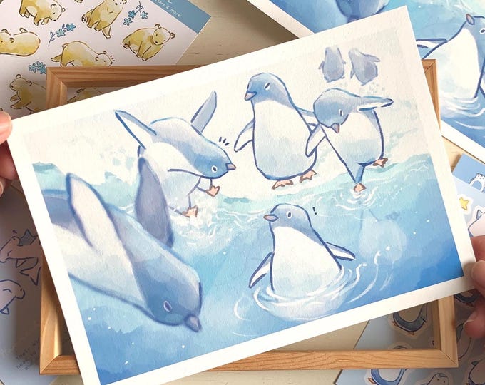 Penguin Art Print - Winter Animal Illustration Wall Art (A5/A4)