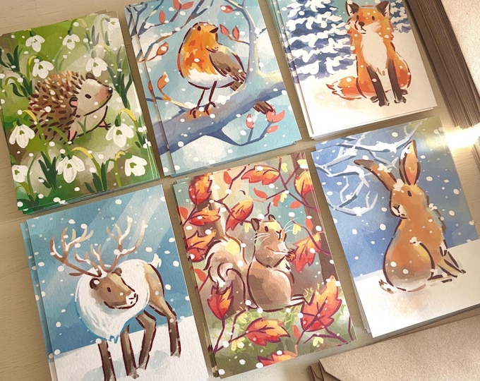 Animal Christmas Card Set of 6 | Eco Xmas Card Set Including 6 Envelopes