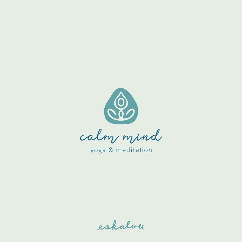 yoga logo design, premade meditation doula pregnancy pregnant mindful mindfulness hand drawn instructor studio lotus pose cross legs image 1