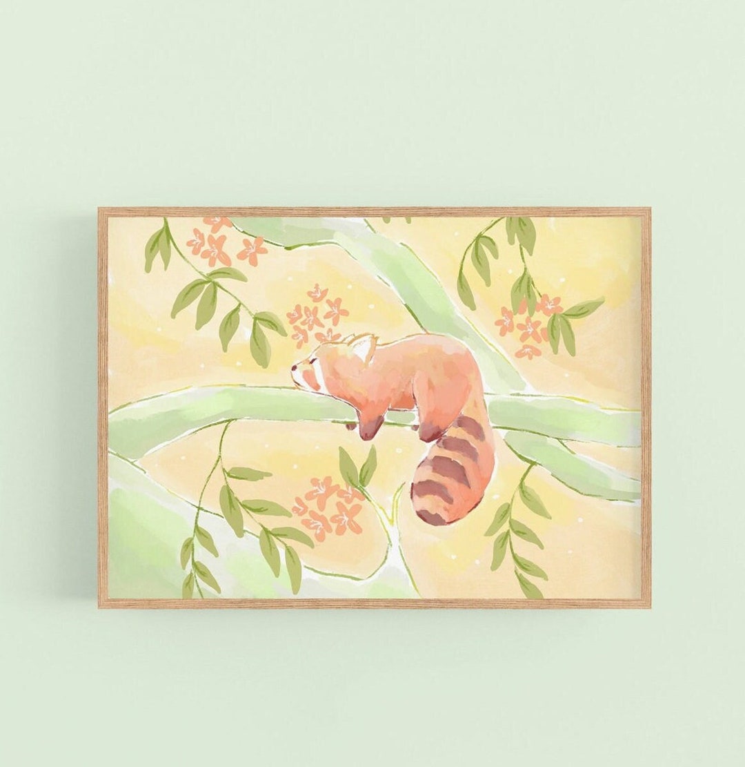 Red Panda Art Print - Cute Kawaii Gouache Cottagecore - Animal Lover ...