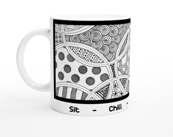 Handritad svart keramisk kaffemugg - 33 cl | Tål diskmaskin och mikrovågsugn