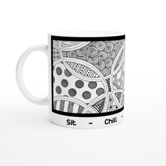 Hand-Drawn Black Design Ceramic Coffee Mug - 11oz | Dishwasher & Microwave Safe