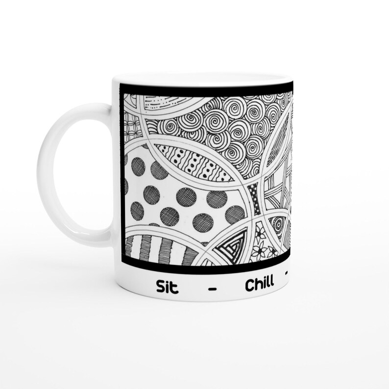 Hand-Drawn Black Design Ceramic Coffee Mug - 11oz | Dishwasher & Microwave Safe image 1