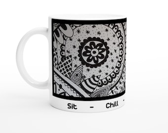 Hand-Drawn Black Design Ceramic Coffee Mug - 11oz | Dishwasher & Microwave Safe