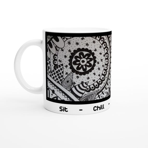 Hand-Drawn Black Design Ceramic Coffee Mug - 11oz | Dishwasher & Microwave Safe