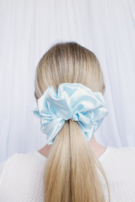 BELLA Chouchou Large Blue♡ XL Baby Blue Satin Scrunchie WIDE ELASTIC, Large, Oversized, Giant