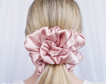 XL Dusty Pink Satin scrunchie WIDE ELASTIC, Large, Oversized, giant, jumbo, 90s fashion, scrunchies, hair tie, hair scrunchy, gift ideas
