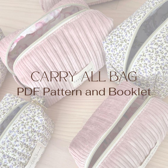 PDF Carry All Bag - Downloadable Pattern and Instructions for boxy makeup bag 3 sizes with invisable seams