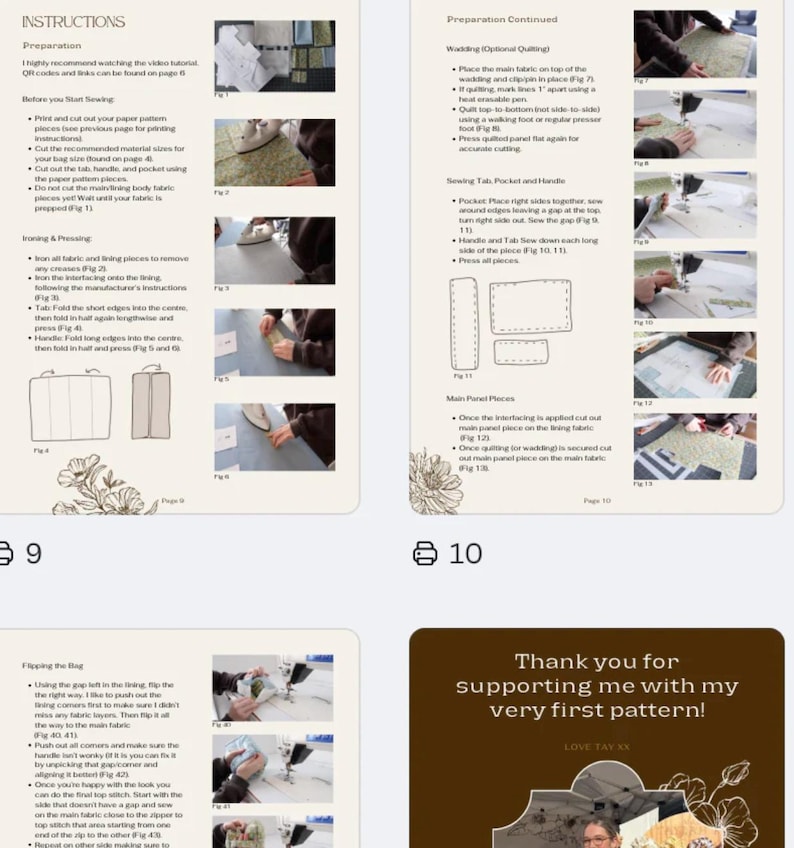 PDF Carry All Bag - Nedladdningsbart mönster och instruktioner för fyrkantig sminkväska i 3 storlekar med osynliga sömmar bild 8