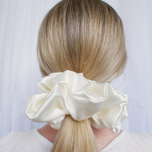 XL Ivory Satin scrunchie WIDE ELASTIC, Large, Oversized, giant, jumbo, 90s fashion, scrunchies, hair tie, hair scrunchy, gift ideas