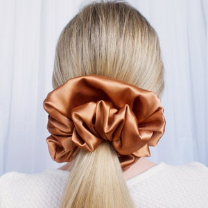 XL Bronze Satin scrunchie WIDE ELASTIC, Large, Oversized, giant, jumbo, 90s fashion, scrunchies, hair tie, hair scrunchy, gift ideas