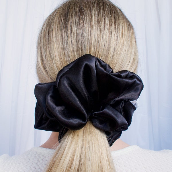 XL Black Satin scrunchie WIDE ELASTIC, Large, Oversized, giant, jumbo, 90s fashion, scrunchies, hair tie, hair scrunchy, gift ideas