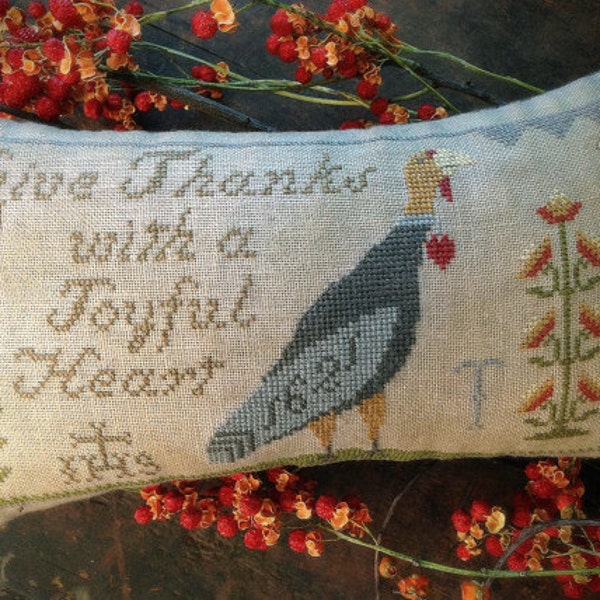 Hannah's Thankful Heart ~ Cross Stitch Thanksgiving Pattern/Chart from Scattered Seed Samplers© 2014 by Designer Tammy Black