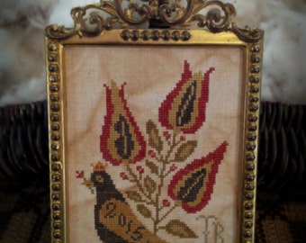 Queen Esther's Pure Heart ~ Cross Stitch Valentine's Day Bird Pattern/Chart from Scattered Seed Samplers© 2015 by Designer Tammy Black