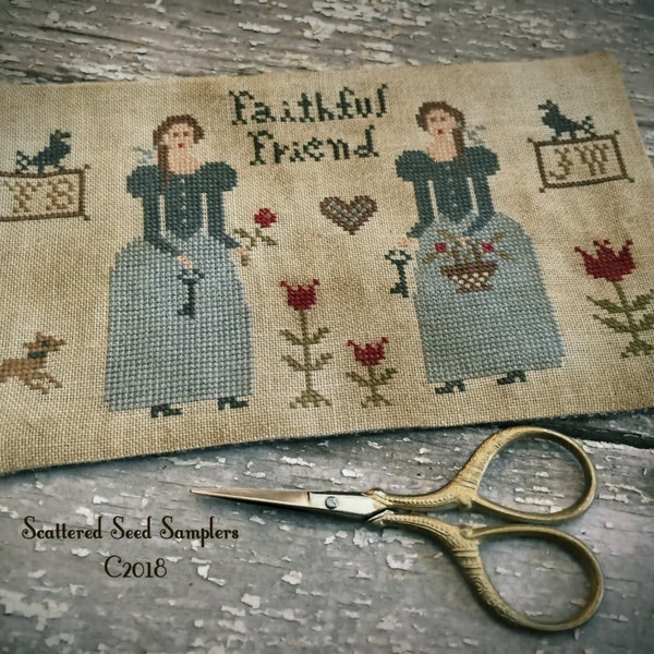 Prairie Sisters Scissor Mat ~ Sampler Pattern from Scattered Seed Samplers© 2018 by Designer Tammy Black