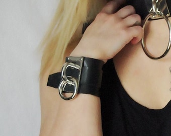 Black Leather Bracelet With Silver Hardware (Small Size)