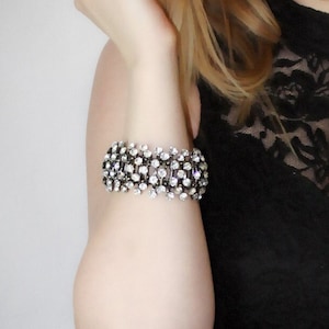 Gunmetal and White Rhinestone Cuff Bracelet