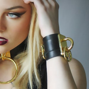 Premium Black Leather Bracelet With Gold Hardware