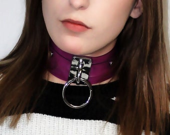 Purple Pvc Collar Statement Necklace With Silver O-ring