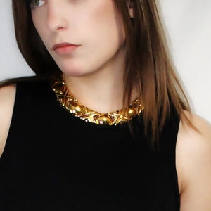 Vintage Givenchy Gold Tone Collar Necklace - 1980s Designer Choker