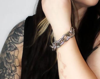 Vintage Brighton Chain Link Bracelet with Rhinestone Accent