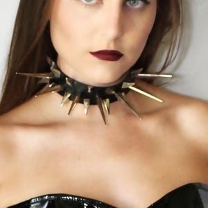 Leather Choker Necklace with Large Spikes and Claw Studs