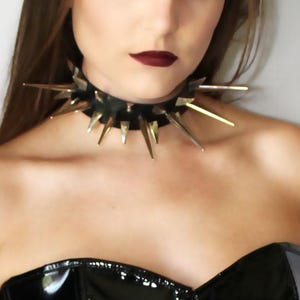 Leather Choker Necklace with Large Spikes and Claw Studs