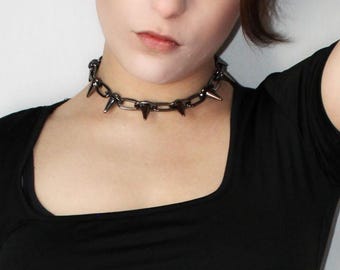 Black Goth Bold Metal Choker with Bullet Studs