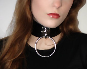 Leather Collar Statement Necklace With Large Silver O Ring
