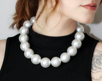 Super Chunky 24mm White Simulated Pearl Necklace