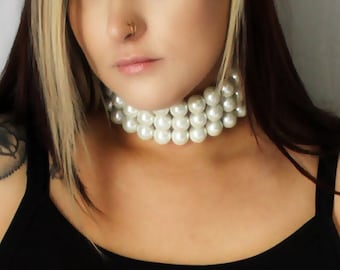 Three Strand 16mm Glass Pearl Choker