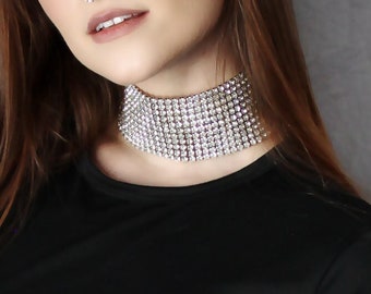 Celebrity Style White Rhinestone Choker Necklace