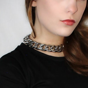 Chunky Silver Cuban Curb Chain Choker Necklaces