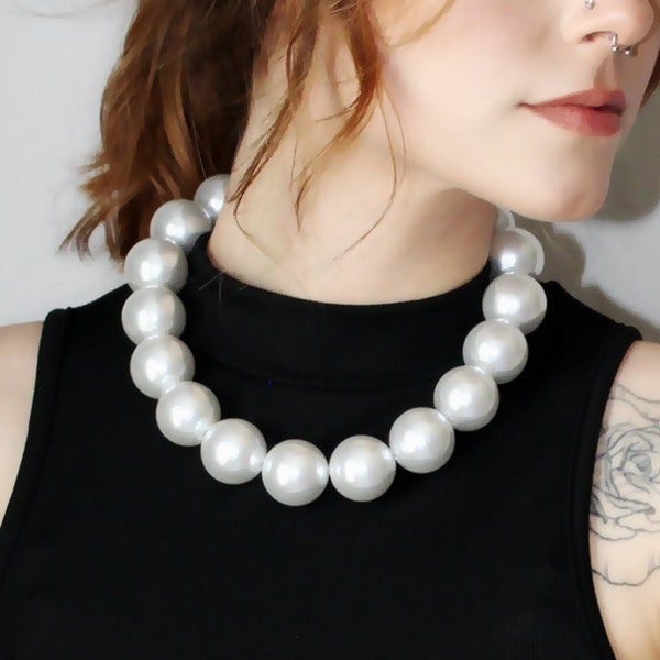 Super Chunky 24mm White Simulated Pearl necklace