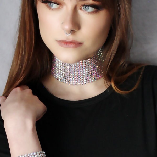 Celebrity Style Aurora Borealis Rhinestone Choker Necklace
