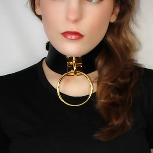 Leather Collar Statement Necklace With Large Gold O Ring