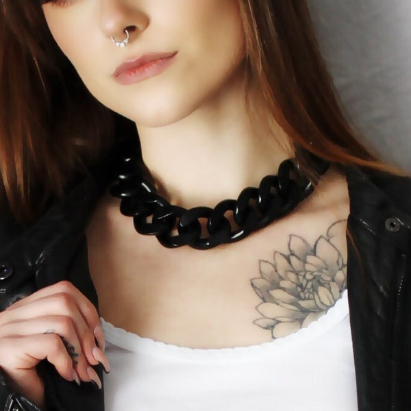 Ultra Chuncky Matte Black Curb Chain Necklace (All Saints/Givenchy Style)