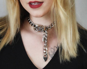 Silver Chain Belt Style Choker Necklace