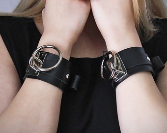 Vegan Leather Large O Ring Cuff Bracelet with Silver Hardware