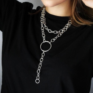 Two Strand Silver Chain Drop Necklace