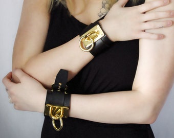 Black Leather Bracelet With Gold Hardware (Small Size)