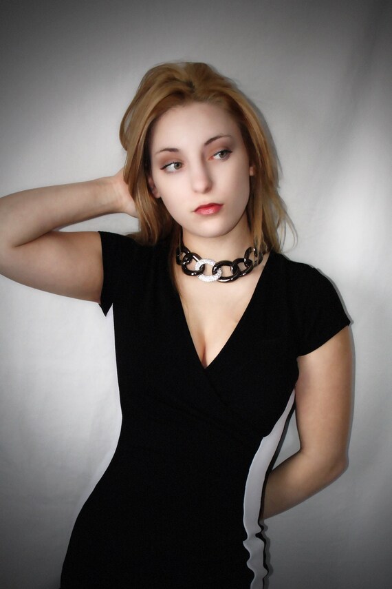 Vintage Kenneth Jay Lane Pewter Necklace with Pav… - image 3