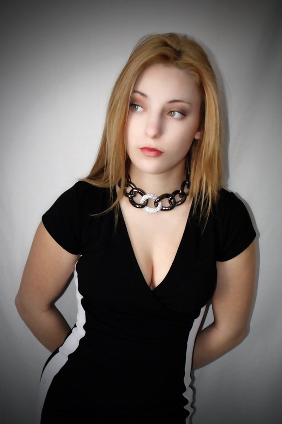 Vintage Kenneth Jay Lane Pewter Necklace with Pav… - image 1