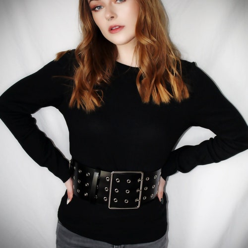 Vintage 1980 Razo for Elegant Black Leather Double Belt in a size M 1980s Style Extra Wide Faux Leather Belt - Etsy main image 3