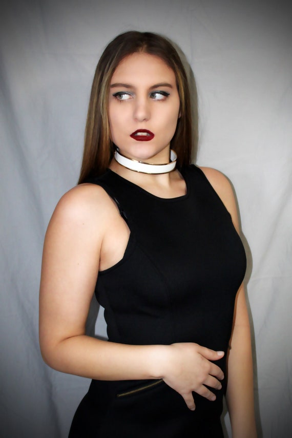 Vintage White Leather and Gold Choker